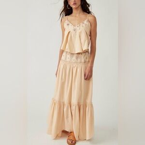 Free People Crystal Cove Linen Embellished Skirt